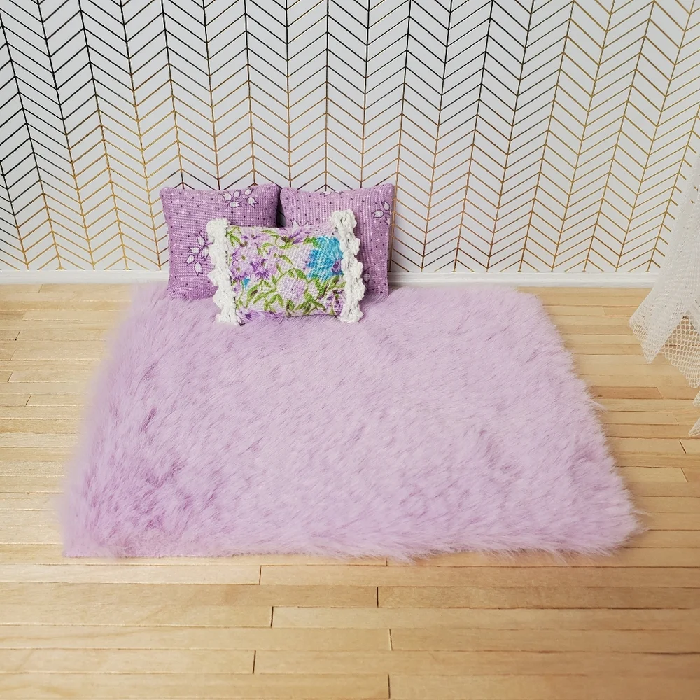 Miniature Dollhouse Lavender Faux Fur Area Rug 1:12 Scale
